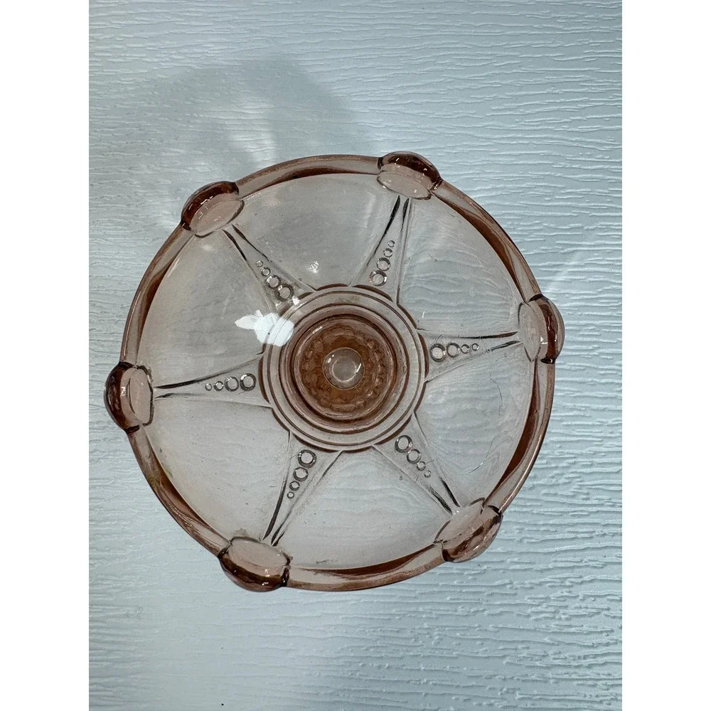 Vintage Pink Depression Glass Candle Holder Beaded Scalloped Base 2.75